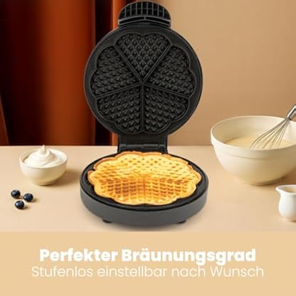 Clatronic® Waffeleisen | mit Ø 18cm antihaftbeschichteter Backfläche | Waffeleisen Herzform | stufenlos einstellbarer Bräunungsgrad & Backampel | Waffle Maker mit Edelstahleinlage | 1000W | WA 3492 – Bild 3