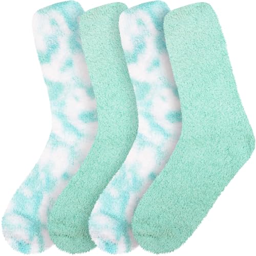 Image of BambooMN Women's Girl Fuzzy Warm Fluffy Tie-Dye Colorful Fun Crew Socks - 4 Pairs