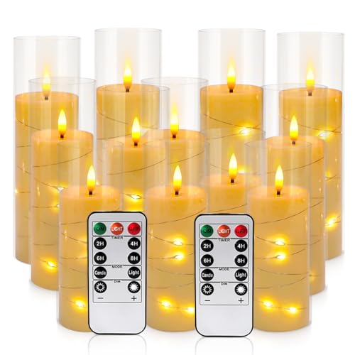 LIVEN Lot de 12 bougies LED sans flamme vacillante à piles avec mèche mobile réaliste pour Halloween, Noël, décoration d'intérieur (D 5,8 x H 12,7 cm, 15,2 cm, 17,8 cm) Ivoire