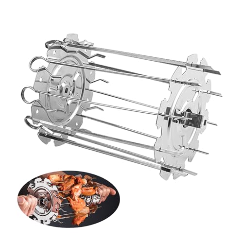 Juego de 10 brochetas giratorias de acero inoxidable, juego de brochetas giratorias de calidad profesional, para usar con horno, parrilla o freidora de aire caliente