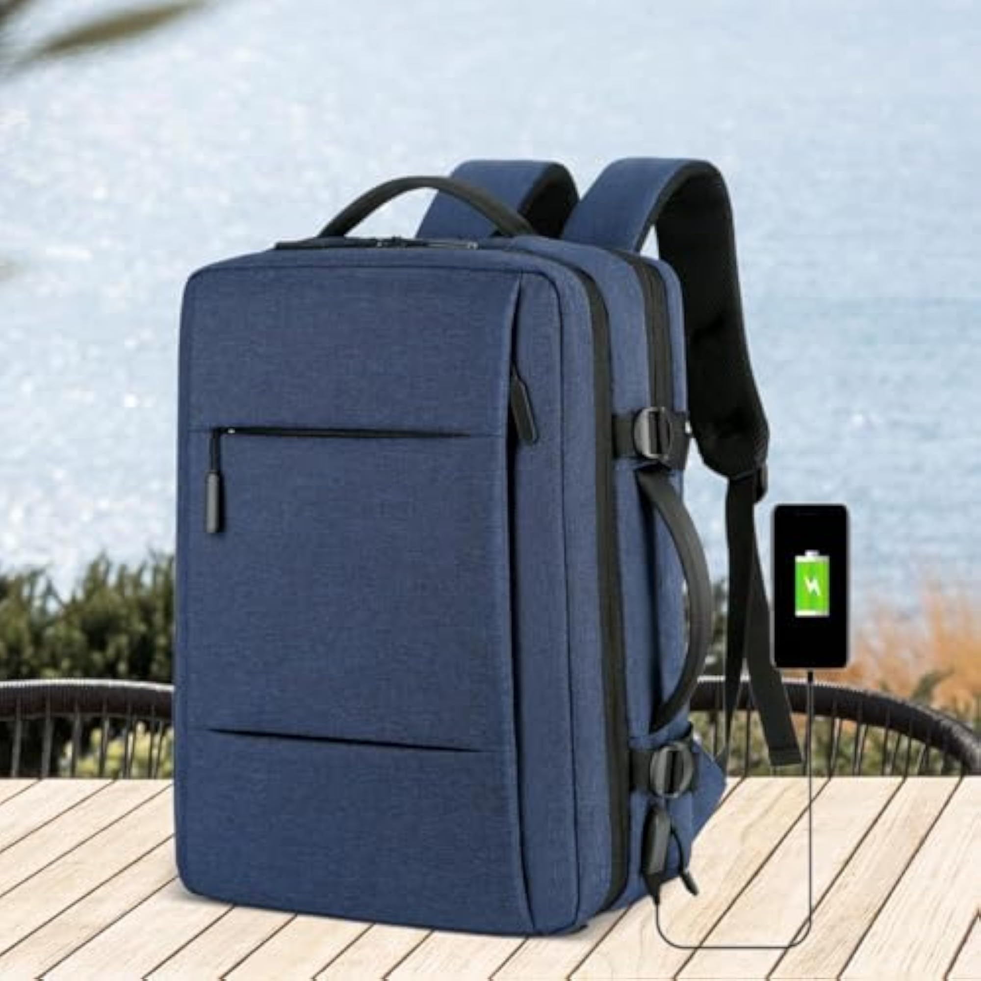 Portable Multi-PU Leather Laptop Bag for Weekender Hiking, Dark Blue