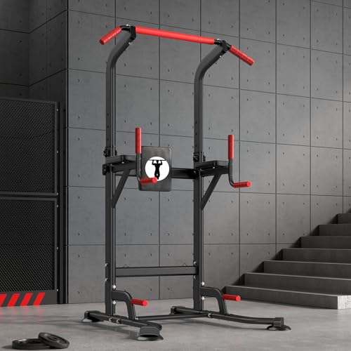 SogesPower Power Tower Pull Up Bar Station Multi-Function Adjustable Height Workout Dip Station Strength Training Equipment for Home Gym Fitness Equipment 330LBS
