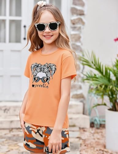 Image of mksodopy Girls Summer Clothse Graphic Print Front and Back High and Low Irregular T-shirt Cycling Shorts Set
