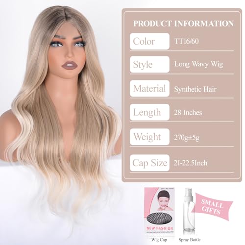Vitorish Long Curly Wigs for Women 28 Inch Small Lace Middle Part Resistant Fiber Synthetic Hair Replacement Wigs with Natural Curls Long Wavy Wig for Daily Party Use All Occasions (TT16/60, 28 Inch) — view 3