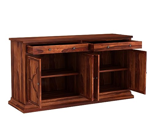 Image of SHIKHA WOOD CRAFT Solid Sheesham Wood Sideboard Cabinet with 2 Drawers & 4 Doors, Multipurpose Wooden Storage Organizer Furniture for Living Room, Kitchen, Crockery, and Bedroom (Honey Finish)