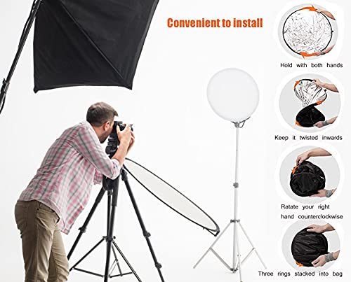 Photography Reflector With Clip 24 Inch 5 In 1 Photo Light Collapsible Diffuser With Bag & Reflector Holder For Studio Photography Outdoor Lighting Translucent Silver Gold White Black #TOP4