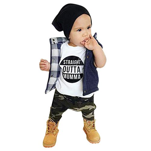 Preisvergleich Produktbild Obestseller Babyanzug Worth The Wait Babybuchstabe gedruckt kurzärmeliger Hut Kuhkopfdruckhose Hut dreiteilige Säuglings Babys scherzt Kinder Kleidungs Mantel Weste Spielanzug der Ausstattungen