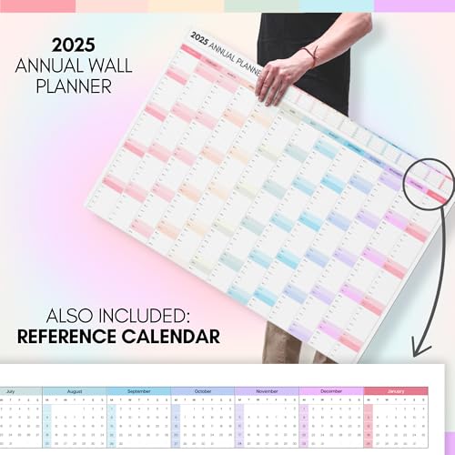 Agenda de parede mensal 2025, grande A1 84 cm x 59 cm | Impressão dupla face, calendário de parede a