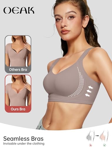 OEAK Womens Seamless Push Up Bras No Underwire Full Coverage Anti Sagging Comfortable Bras V Neck Bra Wireless Everyday Bra Grey,XL4