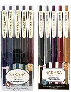 Zebra Sarasa Clip 0,5 chowany długopis żelowy, gumowy uchwyt, 0,5 mm, kolory vintage, zestaw 10 kolorów (JJ15-5C-VI+JJ15-5C-VI2)