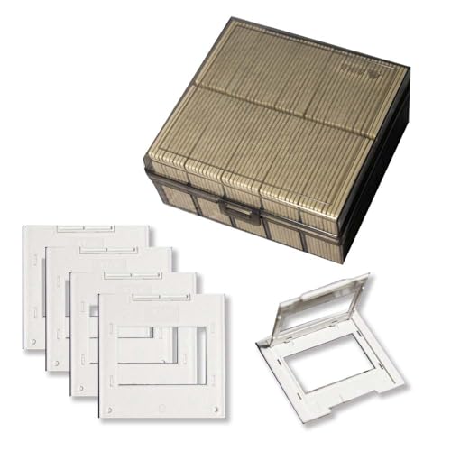35mm Plastic Slide Mounts, 100-Pack – Includes Protective Storage Box for Film & Photo Archiving