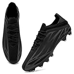 ASOCO DREAM Football Boots Men's Astro Turf Trainers Outdoor Football Cleats Professional Athletics Sneakers Teens Training Soccer Shoes,Black Grey,9.5 UK