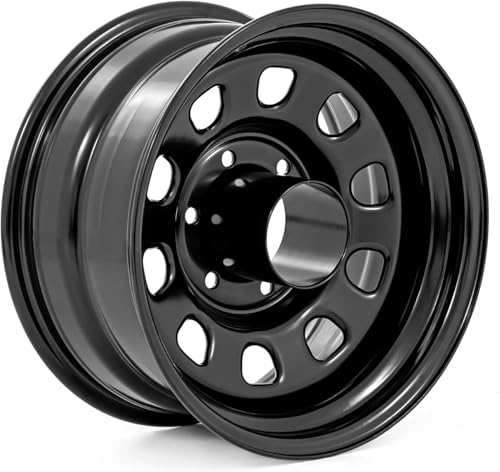 Rough Country Black Steel Wheel - 15x8, 5x4.5 Bolt Pattern, 19mm Offset, 3.30 Bore, Heavy-Duty...