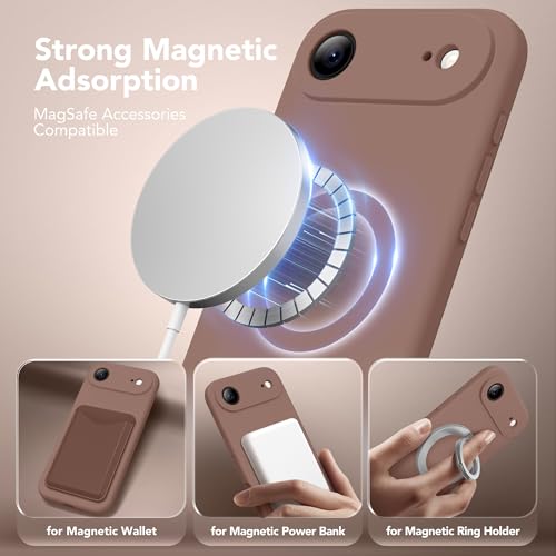 Image of Magnetic for iPhone Air Case, Compatible with MagSafe, [Full Camera Protection][Screen Protector] Silicone Shockproof Protective Phone Case for iPhone 17 Air 6.5 inch, Brown
