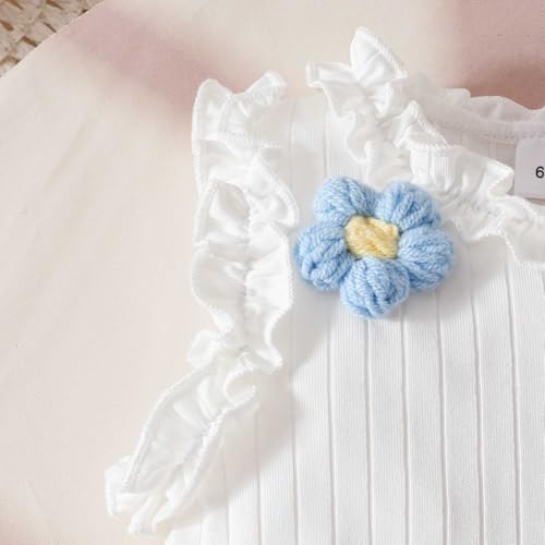 Summer Toddler Girls Ribbed Floral Vest Tops and Shorts Outfits Ruffle Sleeveless Two Piece Set4