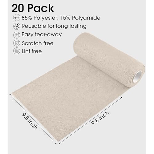 Image of LINEAR Microfiber Cleaning Cloth Roll | Kitchen Towel Roll | Cleaning Towels - Reusable and Washable Cloths for Kitchen, Washable and Reusable (20- Pack) 25 x 26 Cms (1, Cream, Medium)