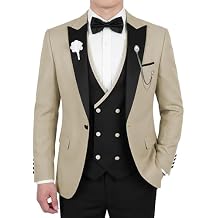 3 Piece Tuxedo for Men Slim Fit Suit for Men Wedding Prom Tux Blazer Vest Pants with Bow Tie
