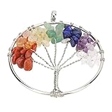 ZJchao Colgante de Piedra Natural del árbol de la Vida, Colgante Hecho a Mano Envuelto en Alambre con Piedras Multicolores para Mujeres, Cumpleaños, Día de San Valentín, Día de la