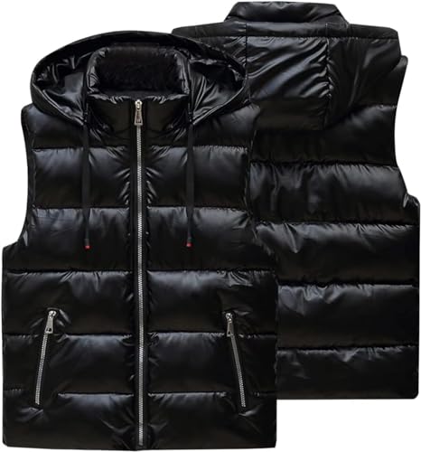 Hooded Puffer Vest for Women High Collar Shiny Puffer Vest Winter Zip Up Sleeveless Down Puffer Jacket2