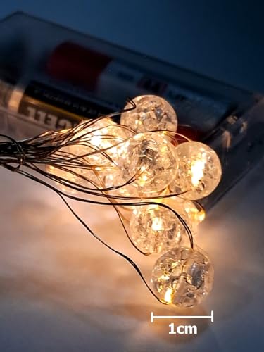 Varal Fio de Led String Light Bolinha Cristal 20 Globos Transparentes 2 Metros Pilha Luz Amarela Ilu