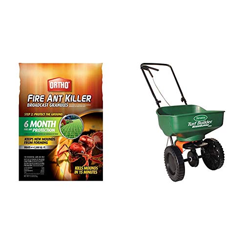 Ortho 0200310 Fire Ant Killer Broadcast Granules: Treats up to 5,000 sq. ft, 11.5 lbs, 1.5 lb & Scotts Turf Builder EdgeGuard Mini Broadcast Spreader - Holds up to 5,000 sq. ft.