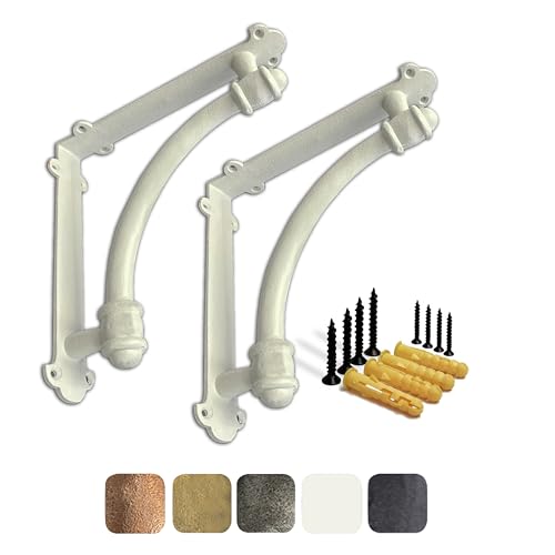 NACH Decorative Shelf Brackets, 2 Pack of 9.6 x 1.7 x 9.6 inch White Cast Iron Shelf Brackets - Decorative Brackets White - Half Round Style Brackets
