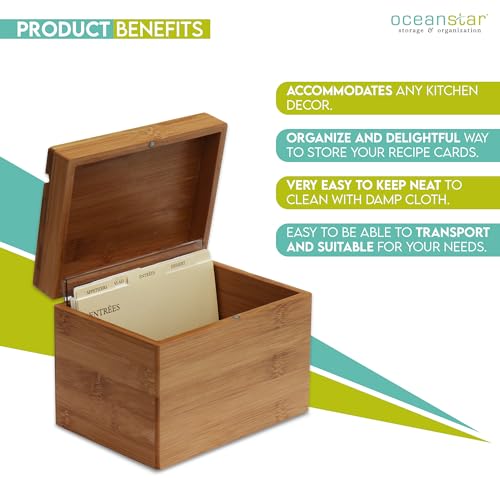 Oceanstar Bamboo Recipe Box with Divider, Natural, 6.80" W x 4.90" D x 5.10" H - Image 2