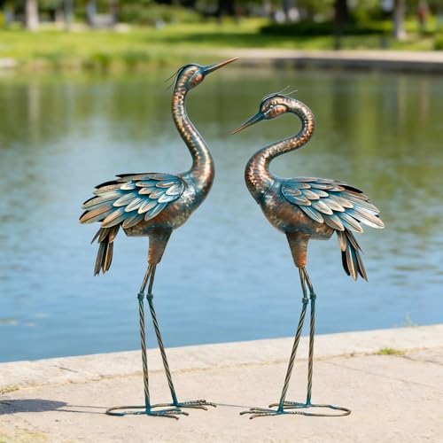 Shorayn Metal Crane Garden Statue, Garden Sculptures & Statues, Bronze