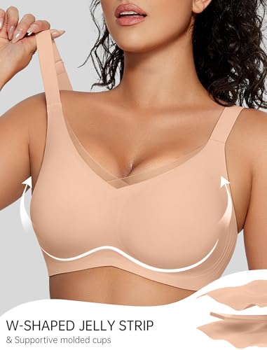 Image of OEAK Womens Wireless Jelly Bras V Mesh Comfortable Bralette Supportive Tshirt Bra No Underwire Seamless Push Up Everyday Bras