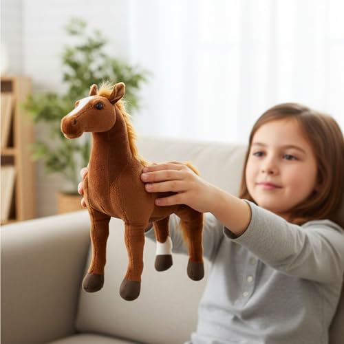 Image of Tickles Standing Horse Soft Stuffed Plush Animal Toy for Kids (Size: 30 cm Color: Brown)