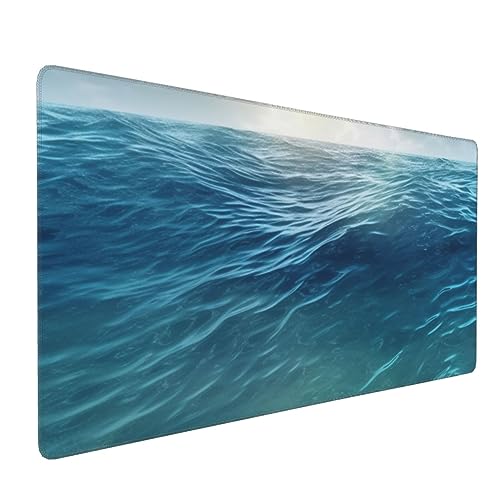 Tapis de souris de jeu XXL 90x40 cm antidérapant avec bords cousus et motif océan
