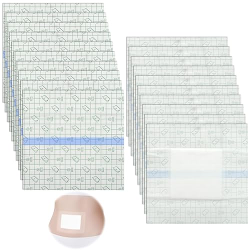 20 Piezas Apositos Adhesivos Impermeables, 20x20cm Aposito Impermeable Transpirable, Vendaje Transparente Impermeable Incluyede AlgodóN Absorbente Para Herida Tatuajes Ducha Deportes NatacióN