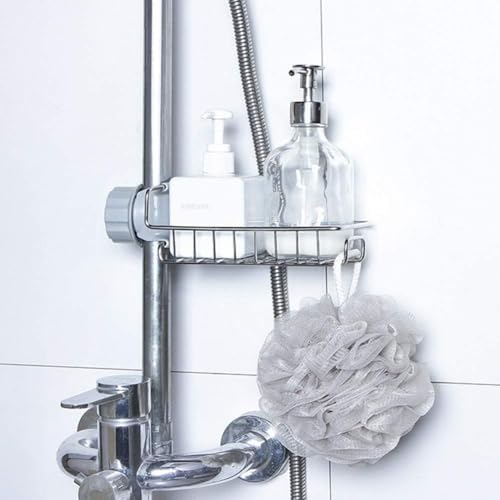 Image of Stainless Steel Kitchen Sink Caddy Organizer, Adjustable Faucet Clamp Sponge Holder with Drainage, Multifunctional Storage Rack for Soap and Scrubber