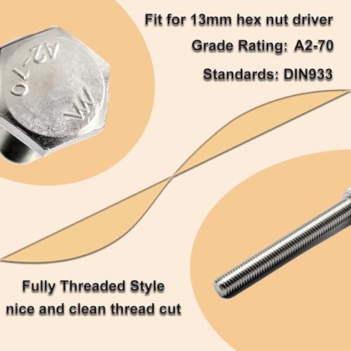 Image of 20Pcs M8 Hex Bolts M8x30mm Hex Head Bolt Stainless Steel 304 | M8-1.25 Fully Threaded Hex Tap Metric Hexagon Head Machine Screw Right Hand External Hex Drive