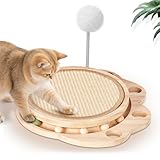 Petjoyi Cat Scratcher with Natural Sisal Pad, 3-in-1 Cat Scratching Board, 2-Tier Kitten Toys with Wooden Ball Track & Spring Ball -No Assembly Cats Activity Center, for Indoor and Outdoor
