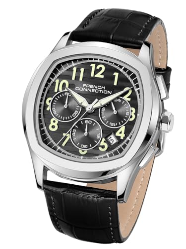 Image of French Connection Megachron | Black Dial | Chronograph | Black Leather Strap | Watch for Men - FCD5BL