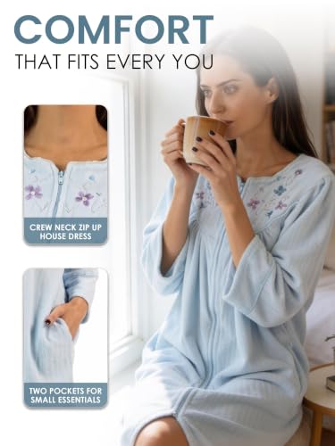 Image of Casual Nights - Jacquard Fleece zip up robes for women | women's house coats with pockets | Duster For Ladies