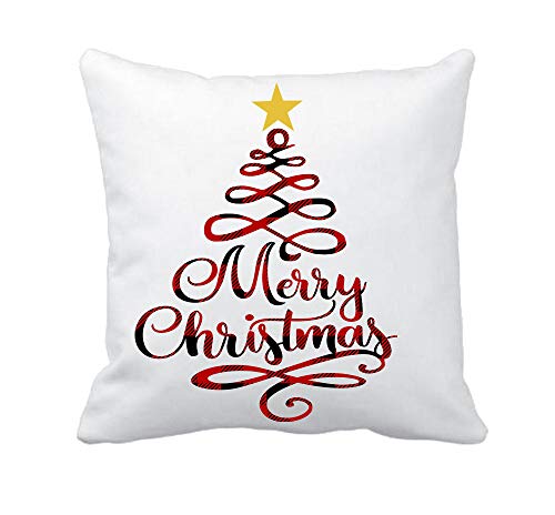 4TH Emotion Christmas Saying Merry Christmas Throw Pillow Cover Red Buffalo Check Tree Cushion Case for Sofa Couch 18x18 Inches Cotton Polyester