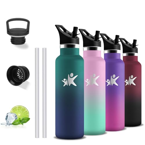 Botella Agua Acero Inoxidable, 500ml Botella Agua Niños, sin BPA, Cantimplora Infantil, A Prueba de Fugas, con Pajita, Mantiene 24H Frio/12H Calor, Termo Cafe para la Escuela, Viajar, Yoga, Oficina