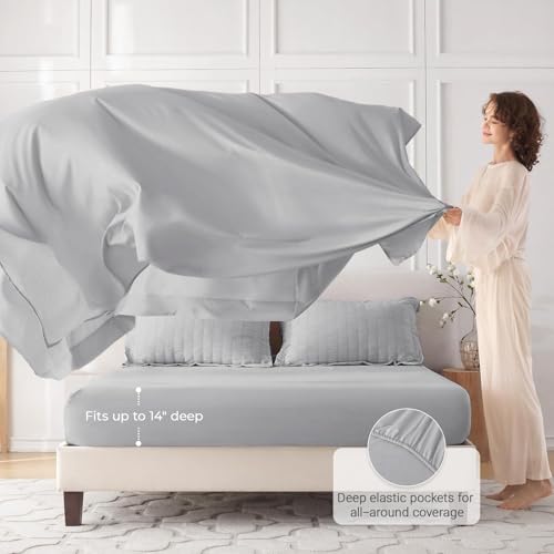 Image of MUXHOMO 7 Pieces King Comforter Set, Seersucker Bed in a Bag King Size, All Season Luxury Bedding Set with Comforter, Flat Sheet, Fitted Sheet, Pillowcases & Shams, Light Grey