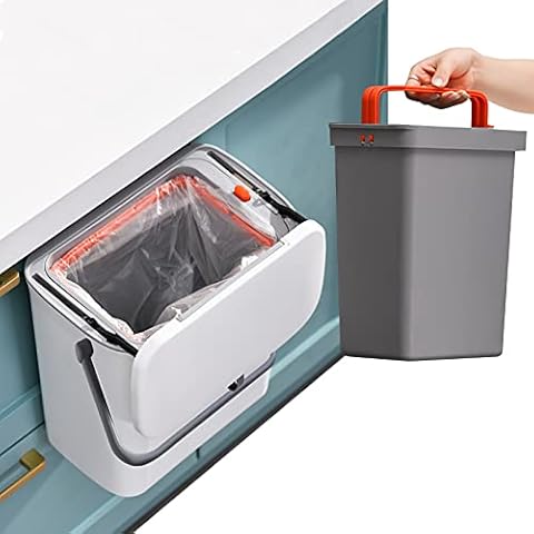 OYSIR 2 in 1 Kitchen Trash Can & Slide Lid, Under Sink Garbage Can, 2.4 Gal Waste Bins & Inner Barrel,Portable Hang Trash Bin, with Sticky Hook & Scraper Cover