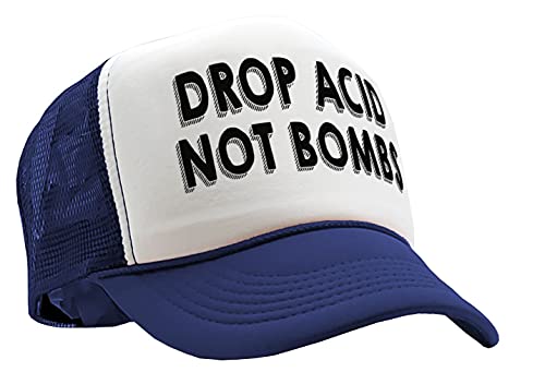 Drop Acid NOT Bombs - Funny Drugs Anti war - Vintage Retro Style Trucker Cap Hat (Navy)