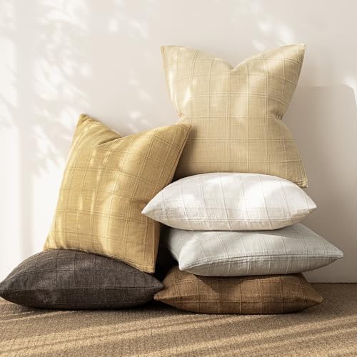 Image of Foindtower Set of 1 Decorative Linen Check Throw Pillow Cover Neutral Long Body Lumbar Cushion Cover Farmhouse Vintage Boho Home Decor for Sofa Chair Couch Bedroom Living Room,14x36 Inch,Amber Gold
