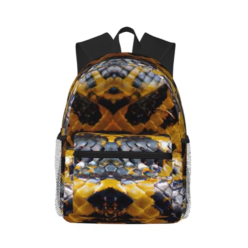 Sac à dos confortable et léger imprimé serpent jaune pour loisirs et randonnées