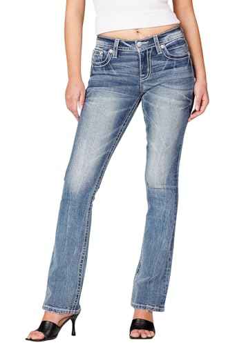 Miss Me Women's Tribal Fleur de Lis Embellished Pockets Mid-Rise Bootcut Jeans2