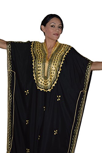 Moroccan Caftan Hand Made with Gold Hand Embroidery Long Length Black3
