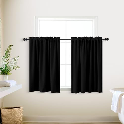 Image of KOUFALL Black Short Curtains for Bedroom 2 Panels Set Blackout Curtains for Small Windows Boys Room Width 18x24 Inch Length