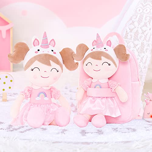Image of Gloveleya Back to School Gifts for Girls Toddler Backpack Kids Backpack soft unicorn Girl Doll Backpacks pink 9 inch