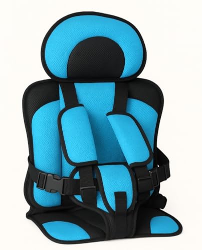 Image of Baby Safety Booster Seat Cushion with Belt | Portable Toddler Sitting Chair Pad | Soft Thick Car & Chair Protection Seat for Kids (Sky Blue)