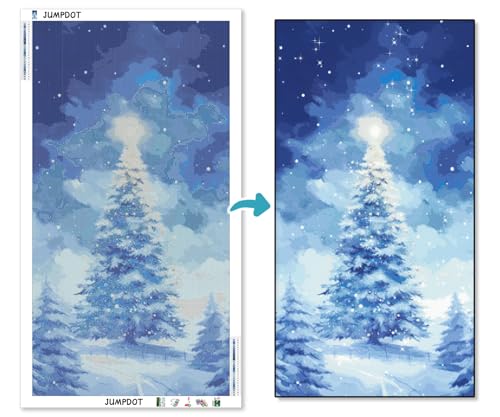 Punto de cruz diamante 5D Jumpdot, kit de manualidades de árbol de navidad en la nieve 70x40 cm 4